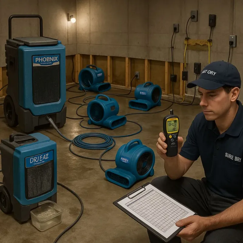 Structural Drying and Dehumidification process in Central Garage, VA